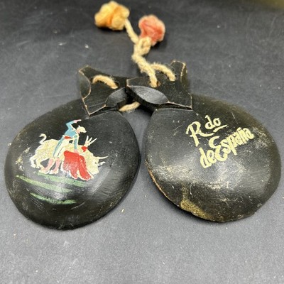 Vintage handgefertigte und bemalte Holzkastagnetten aus Spanien