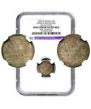 1899 Canada 5 Cents, MINT ERROR, Mirror Brockage on Reverse - NGC AU Details