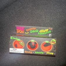 Nee Doh Teenie Jack-Glow Lanterns 3 Pack Glow In the Dark - Orange- Fast Ship