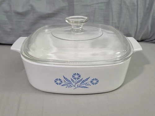 Vintage Corning Ware Blue Cornflower 2 QT A-2-B Casserole Dish w A-2-C Pyrex Lid