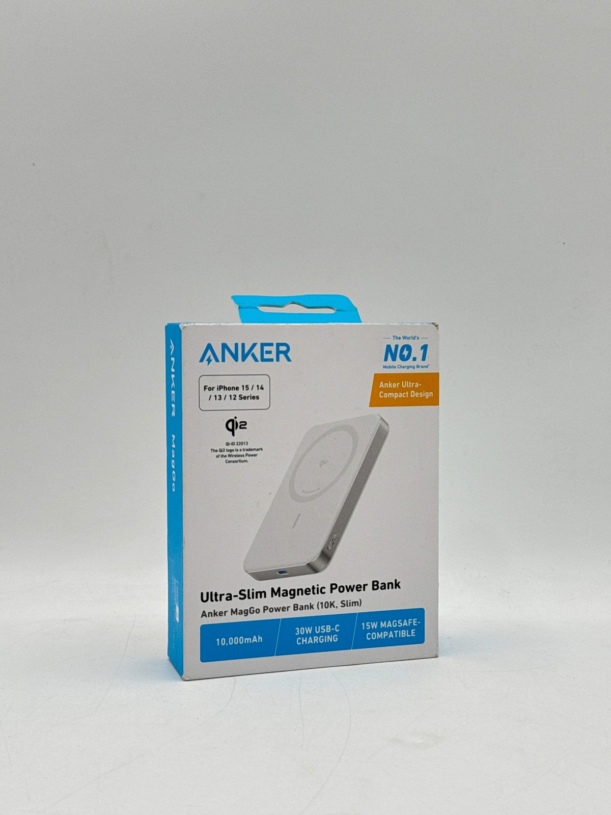 Anker MagGo 10000mAh Slim Power Bank with 15W Qi2 MagSafe Charging