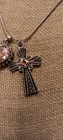 Silver-Tone Marcasite Pendant Necklace with Pink Crystal Cross & Heart