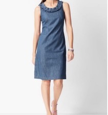 Talbots chambray sleeveless ruffle neck dress