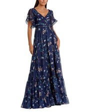 Mac Duggal Flounce Sleeve Floral Maxi Dress Women's