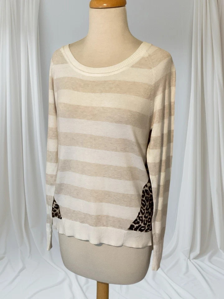 Camiseta Charlotte Tarantola Algodón Rayas Caqui y Blanco Panel Leopardo Talla S Foto 4 de 4