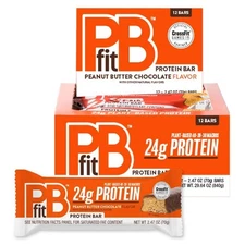 PBfit Protein Bar, Peanut Butter Chocolate, 2.47 oz, 12-count