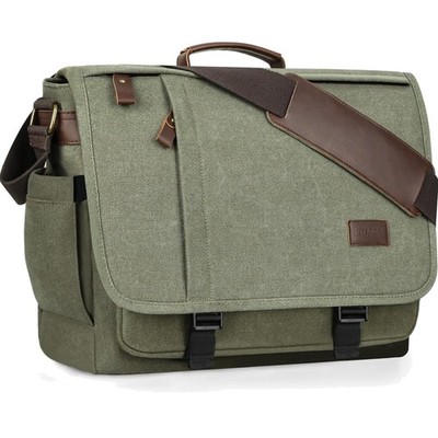 Laptoptasche 17 Zoll Canvas Umhängetasche Arbeit Uni Schultertasche Grün