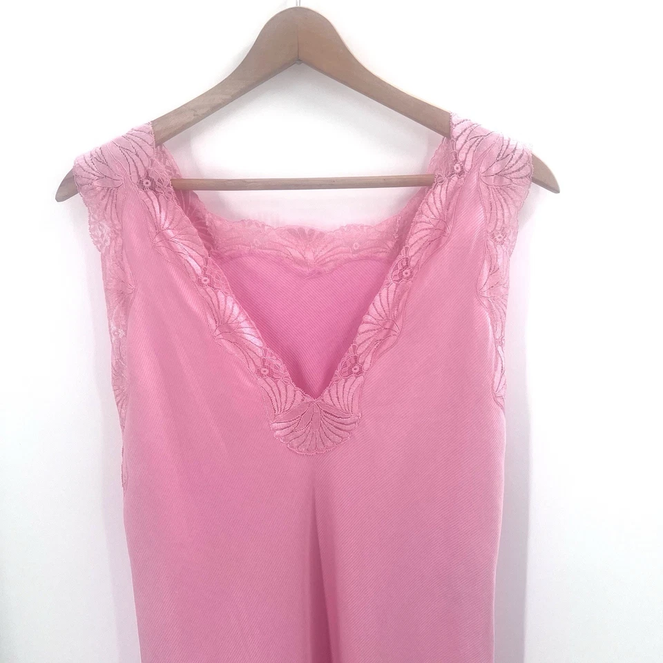 Camisón Vestido Sin Mangas Vintage Años 90 Fernando Squette Sánchez Rosa Sedoso Y2K Pequeño Foto 3 de 4