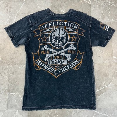 Affliction Graphic Tee Mens Large Vini Vidi Vici Acid Wash Defenders Of Freedom
