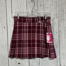 Justice Girls Faux Wrap Kilt Pink Plaid Pleated Skirt Size XL 16/18 NWT
