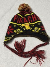 Pokemon Pikachu Pom-pom long string Knit Hat Cap Red Black Yellow