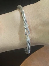 David Yurman Sterling Silver 925 5mm  Cable Buckle Diamond Bracelet  Extra Large