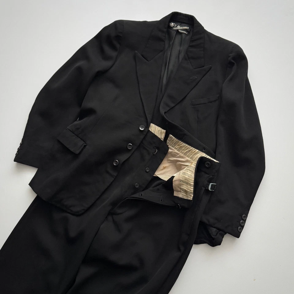 1940s Vintage Swiss Two Piece Black Wool Suit Size S/M - Image 4 of 4