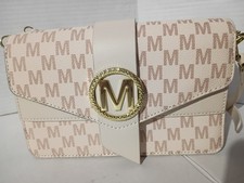 Monogram Letter M Flap Crossbody Bag Cream Shoulder Purse Dual Strap EUC