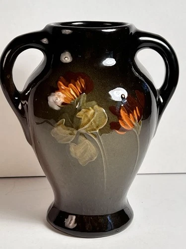 Hand Painted Floral Art Pottery Vase with Two Handles, Weller or Rozane