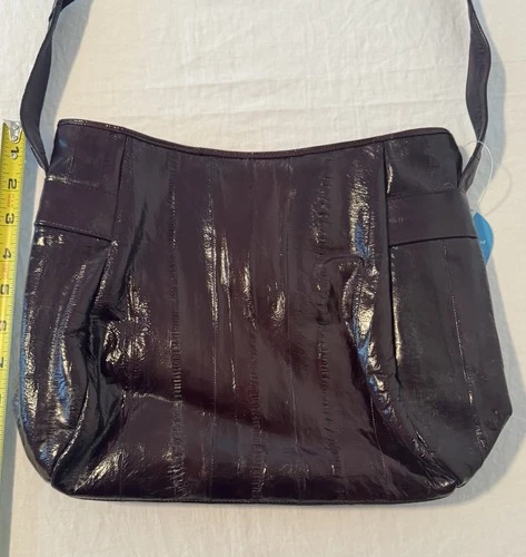 Eel skin Purse Hand Bag Made in Korea Shoulder Strap NWT Chocolate Brown