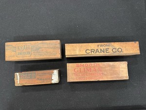 Lot 4 Vintage Wooden Cheese Boxes / Tobacco Crate Kraft, Crane Co, Smooth climax