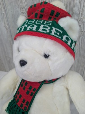 Dessin Animé Ours En Peluche En Chapeau Santa Et écharpe Rouge Sur Fond