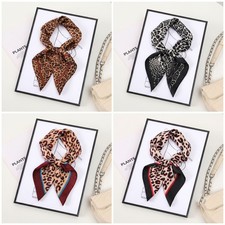 Ladies Leopard Print Square Scarf Faux Silk Neck Tie Hair Band Bag Wrap 70x70cm