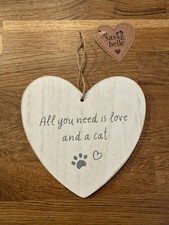 Image of All You Need Is Love and A Cat Wooden Heart Wall Plaque Sign | Sass & Belle