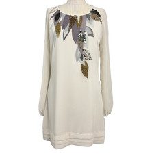 Ted Baker Starion Sparkle Embellished Shift Dress Cream Long Sleeve Party 2