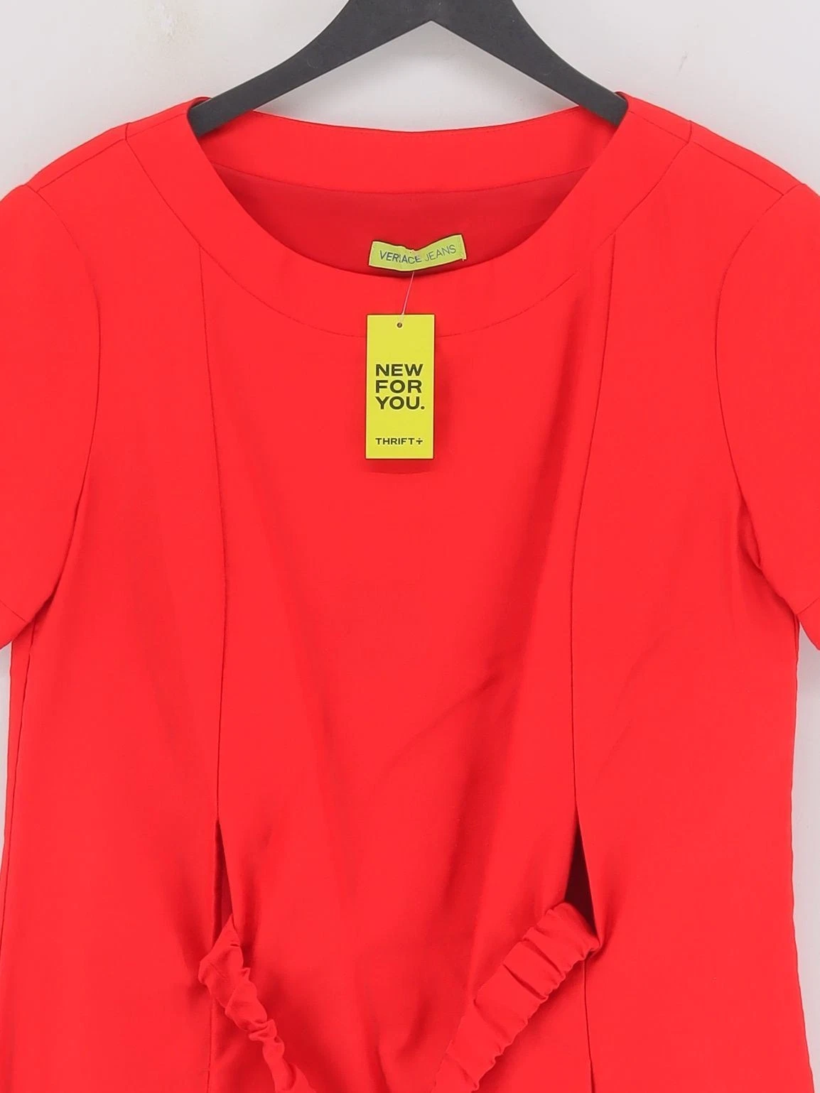 Versace Jeans Abito Donna Midi UK 8 Rosso Cotone con Poliammide A Line