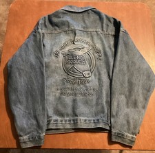 Vintage 90 s TYCA Denim Jacket XL Embossed: Mule-Hide Products Made In USA