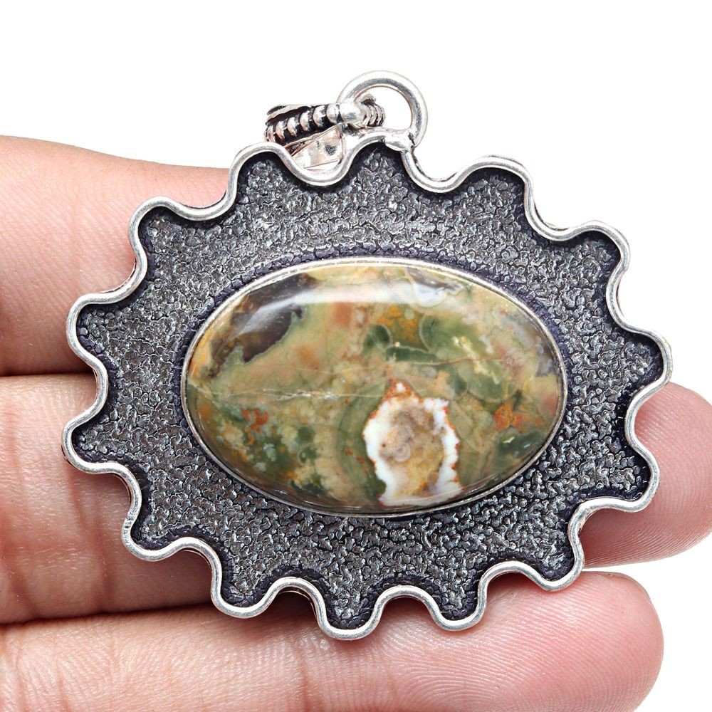 Rainforest Jasper Necklace Handmade Gemstone Jewelry Gift For Her 2 Inch-image