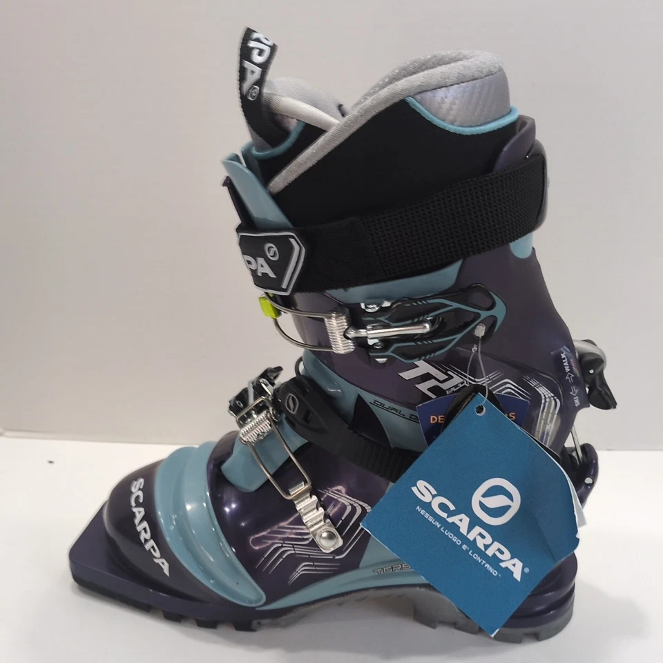 Botas de esquí Scarpa T2 Eco Telemark - Mondo 25.0 para mujer talla 8 púrpura azul EE. UU. Foto 4 de 4