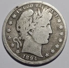 1894-P Barber Silver Half Dollar 50c Coin ~ 90% Silver (D121)