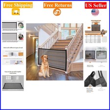 38" x 30" Mesh Fabric Pet Gate with 6 Hooks, Black, Not Adjustable