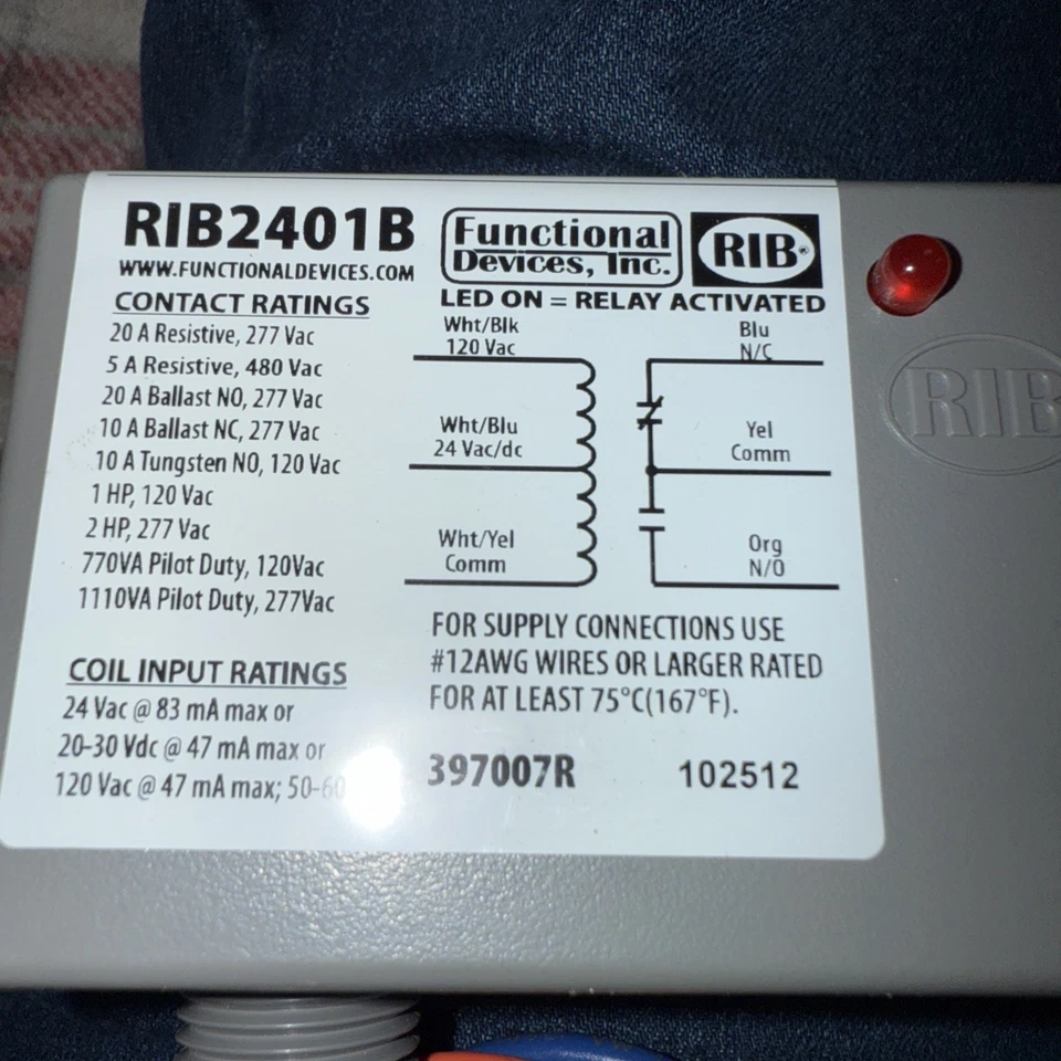Functional Devices-Rib Rib2401b Enclosed Pre-Wired Relay, 20A At 277Vac, Spdt, - Image 3 of 4