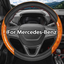 38cm15 Steering Wheel Cover For Mercedes Benz Nice Peach Wood Yellow Leather