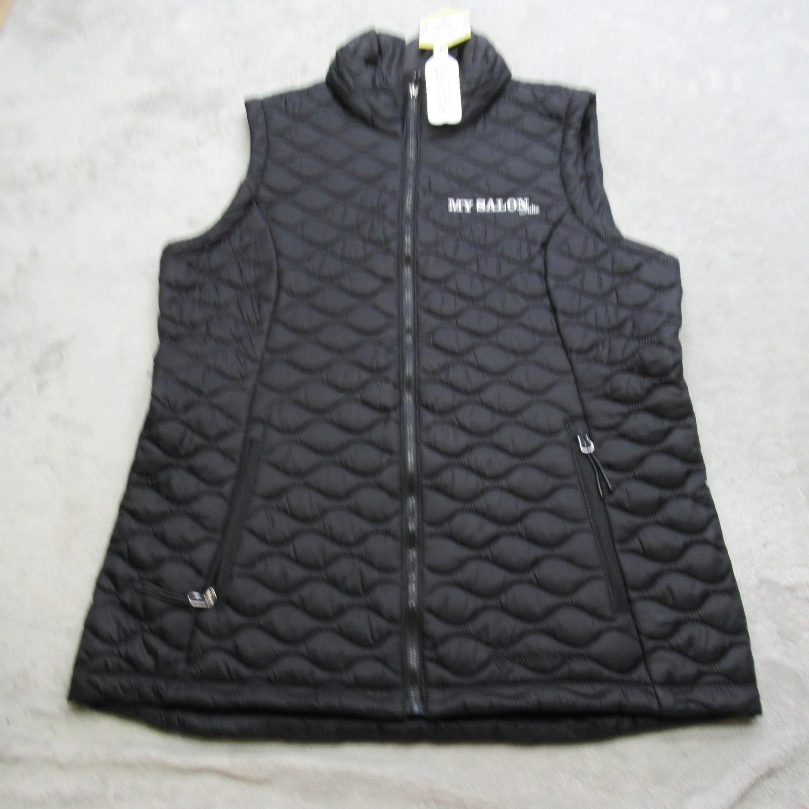 Free Country Vest Womens Medium Black Quilted Insulated Puffer Full Zip LOGO NEW