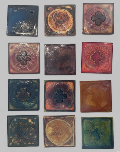 Set of 12 Antique Tiffany Studios Favrile Glass Tiles 3" Architectural