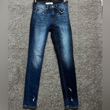 Kancan Woman  s Mid Rise Dark Wash Skinny Jeans Distressed Size 3/25