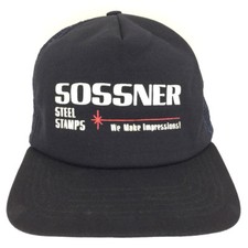 Vtg Sossner Hat Steel Stamps Logo Snapback New Era Mesh Baseball Trucker Dad Cap