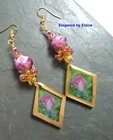 Diamond Rose Earrings handmade artisan Lampwork resin Rose Romantic Love OOAK — photo 1