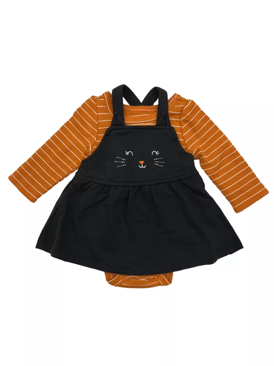 Carters Infant Girls Halloween 2pc Black Cat Dress Orange