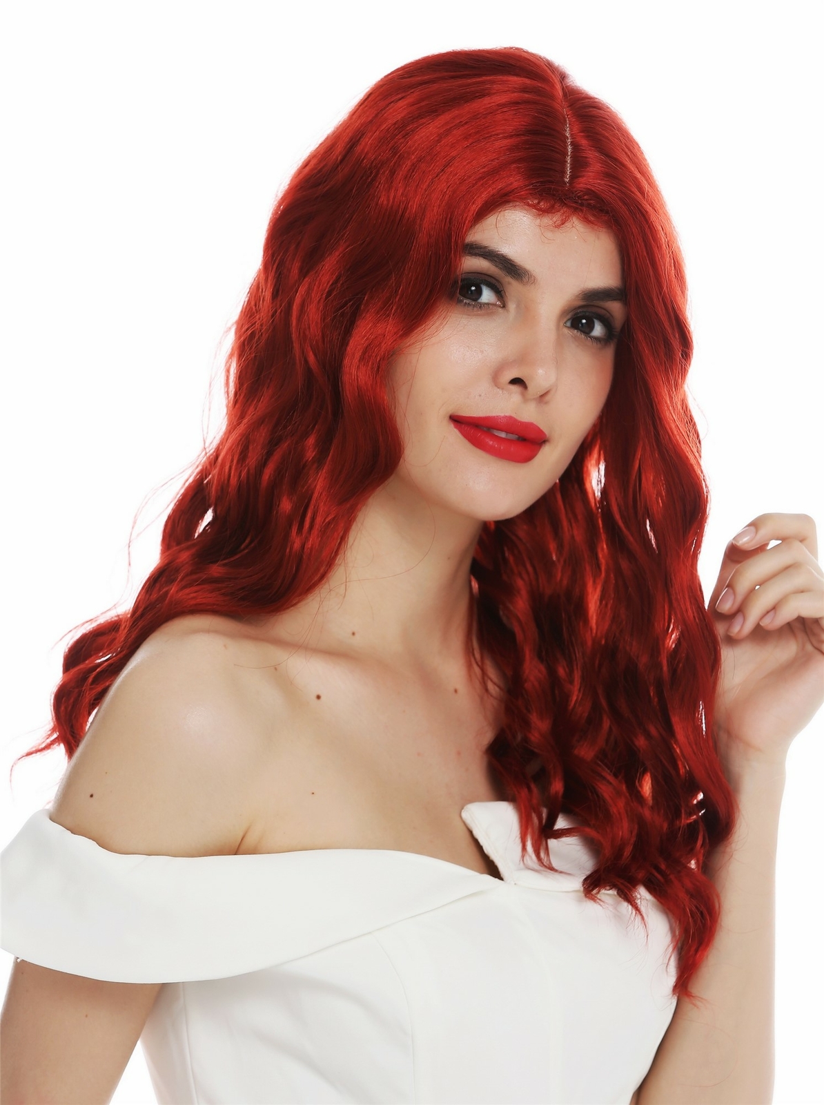 Wig Women's Long Wavy Middle Part with Hairline Fiery Red
