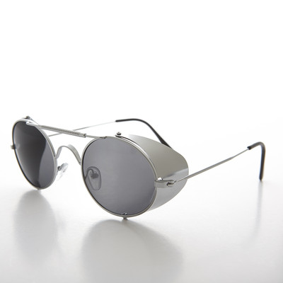 Silver Steampunk Sunglass with Folding Side Shields Gray Lens Bram