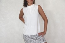 Vintage 90s White sleeveless blouse with back tie top, Office Siren Size M