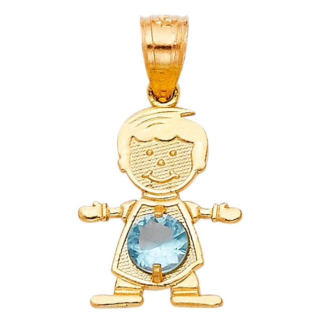 14K Yellow Gold Birthstone Baby Boy Pendant Charm w/Colored Cubic