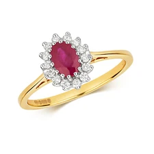 9ct Yellow Gold Ruby and Diamond Cluster Oval Ring, Sizes J to Q (260)