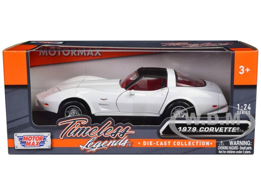 1979 Chevy Corvette C3 White with Red Interior 1/24 Diecast Model by Motormax 73244