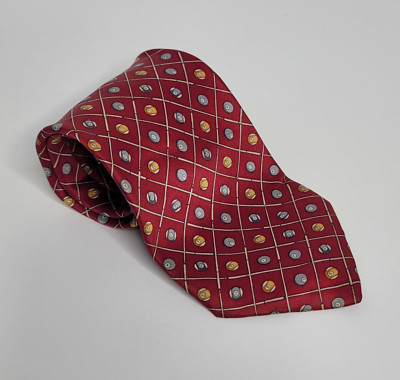 Pool Hall Balls Red Como House Italy 100% Silk Neck Tie 57.5''