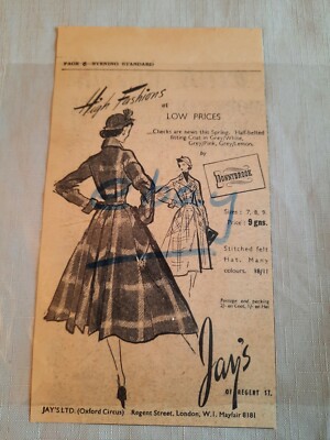 1952 JAY'S OF REGENT STREET - HIGH FASHIONS Zeitungsanzeige Original Vintage