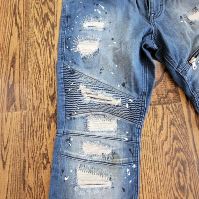 Rock Revival Moto Jezek Jeans Distressed Zippers Men's Size 36