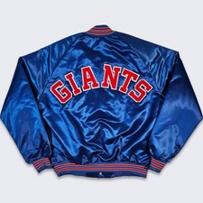 New York Giants Vintage 80s Chalk Line Satin Bomber Jacket NFL Blue