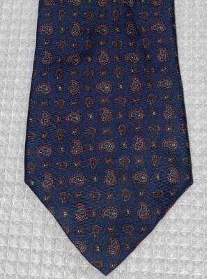 VTG Filling's Lancaster 100% Silk Tie Micro Paisley AOP Southwick Navy Blue